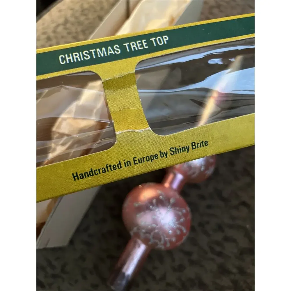 Vintage Shiny Brite Christmas Ornament Tree Topper West Germany Pink Sparkle